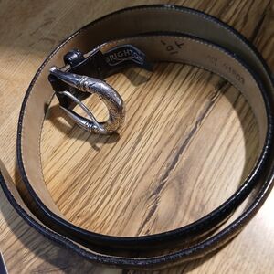Brighton Black Leather Belt with Silver Buckle 32 Inch